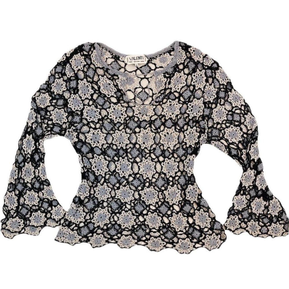 90s Valenti Crochet Blouse With Flared Sleeves